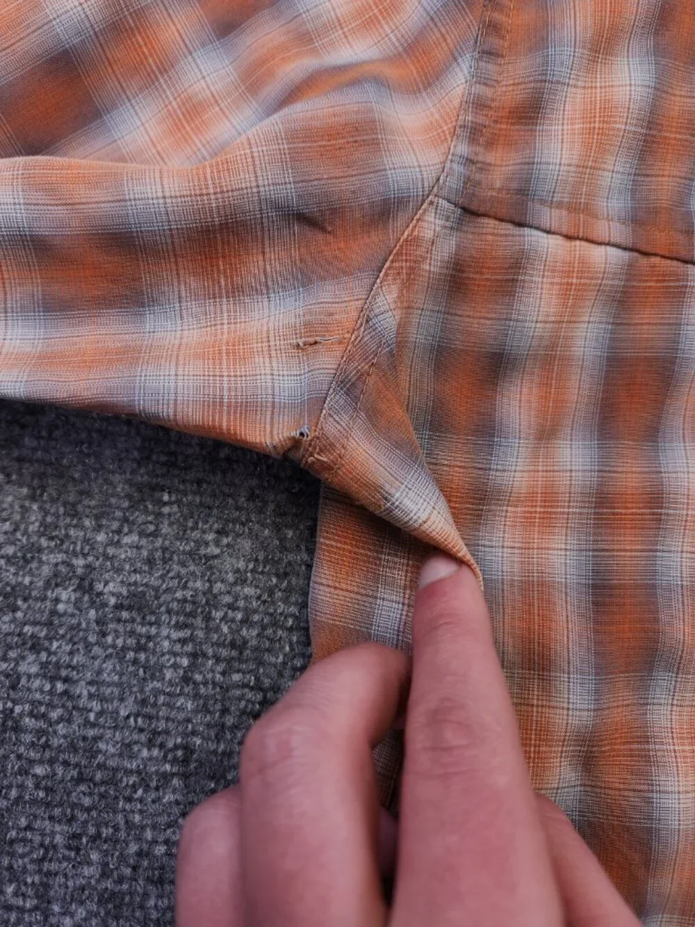 The North Face Men's Large Orange Plaid Long Sleeve Button Up Shirt Modal Blend